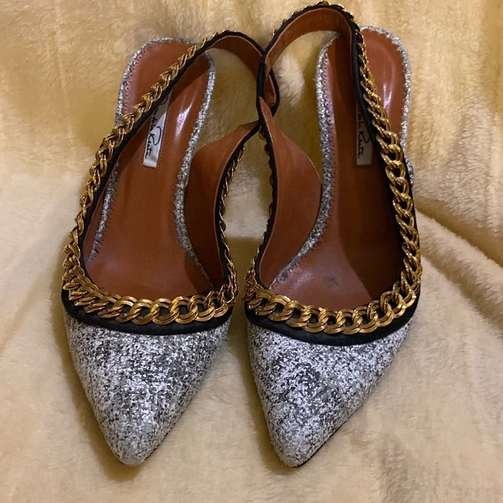 Oscar de la Renta sling back chain detail heels - Picture 1 of 6